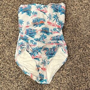 Tommy Bahama White One-Piece Swimsuit with Blue & Pink Tropical Print